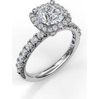 Halo Engagement Ring Setting with Pavé Diamond Band and Side Profile Diamond Accents by Fana - 0.58 Carat Total Diamond Weight