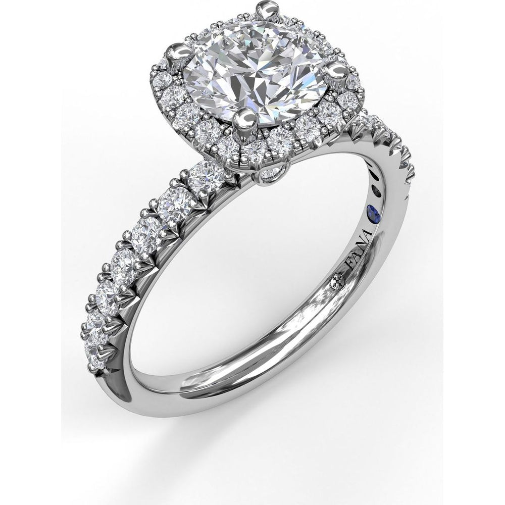 Halo Engagement Ring Setting with Pavé Diamond Band and Side Profile Diamond Accents by Fana - 0.58 Carat Total Diamond Weight