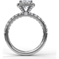 Halo Engagement Ring Setting with Pavé Diamond Band and Side Profile Diamond Accents by Fana - 0.58 Carat Total Diamond Weight