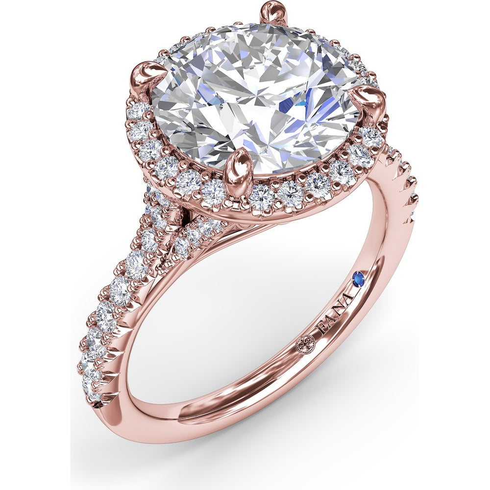 Halo Engagement Ring Setting with Pavé Split Shank Round Diamonds by Fana - 0.50 Carat Total Diamond Weight