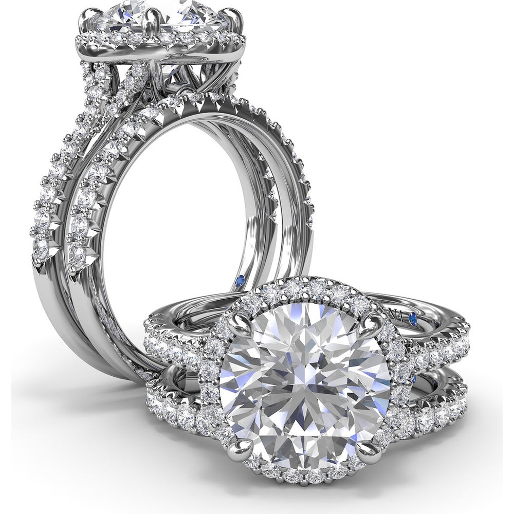 Halo Engagement Ring Setting with Pavé Split Shank Round Diamonds by Fana - 0.50 Carat Total Diamond Weight
