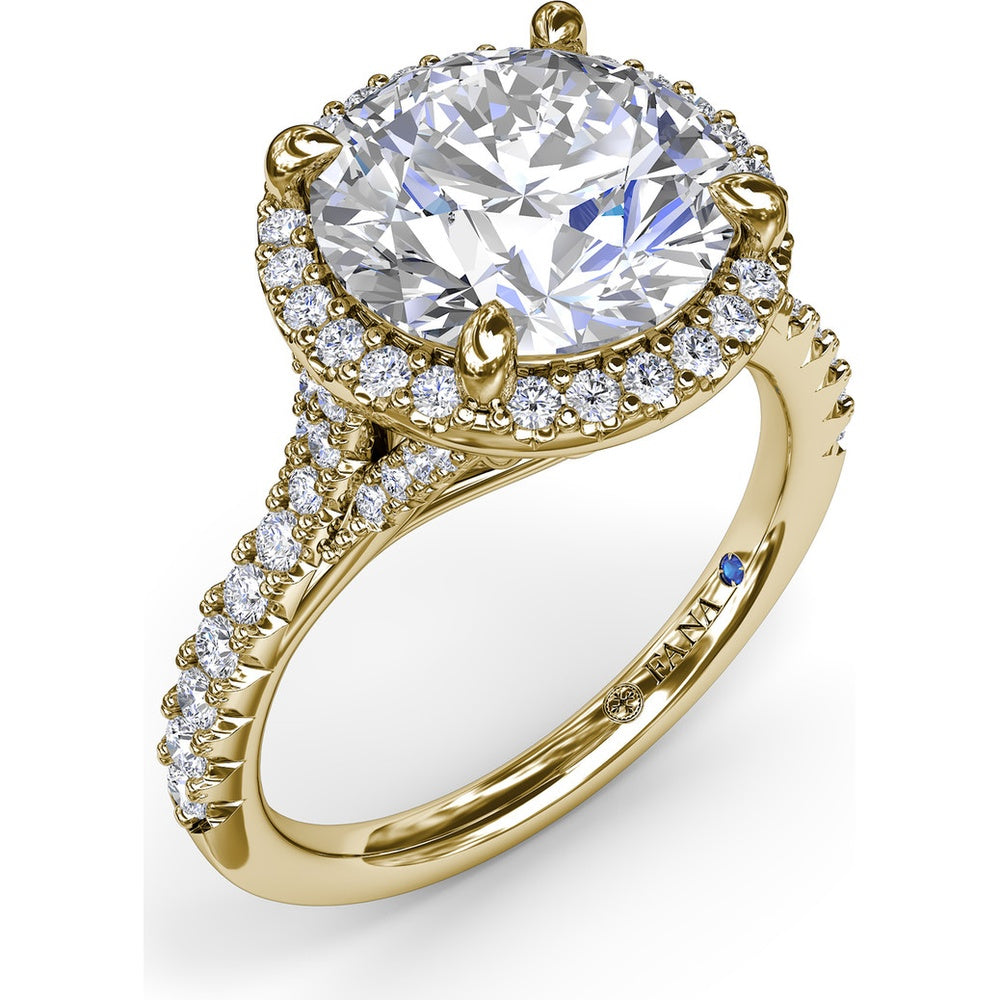 Halo Engagement Ring Setting with Pavé Split Shank Round Diamonds by Fana - 0.50 Carat Total Diamond Weight