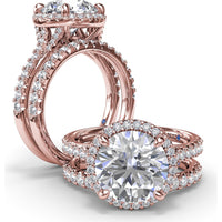 Halo Engagement Ring Setting with Pavé Split Shank Round Diamonds by Fana - 0.50 Carat Total Diamond Weight