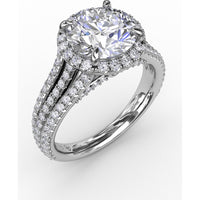 Halo Engagement Ring Setting with Triple-Row Pavé Diamond Band and Shared-Prong Round Halo by Fana - 0.82 Carat Total Diamond Weight
