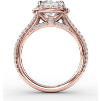 Halo Engagement Ring Setting with Triple-Row Pavé Diamond Band and Shared-Prong Round Halo by Fana - 0.82 Carat Total Diamond Weight