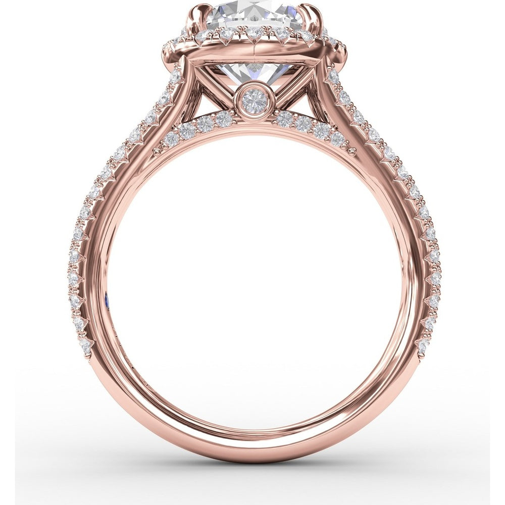 Halo Engagement Ring Setting with Triple-Row Pavé Diamond Band and Shared-Prong Round Halo by Fana - 0.82 Carat Total Diamond Weight