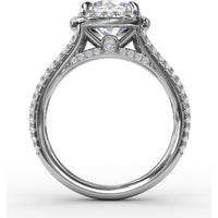Halo Engagement Ring Setting with Triple-Row Pavé Diamond Band and Shared-Prong Round Halo by Fana - 0.82 Carat Total Diamond Weight