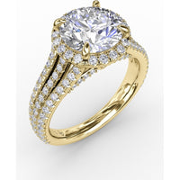 Halo Engagement Ring Setting with Triple-Row Pavé Diamond Band and Shared-Prong Round Halo by Fana - 0.82 Carat Total Diamond Weight