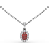 Halo Pendant Necklace with Oval Ruby and Round Diamonds by Fana - 0.88 Carat Total Gemstone Weight