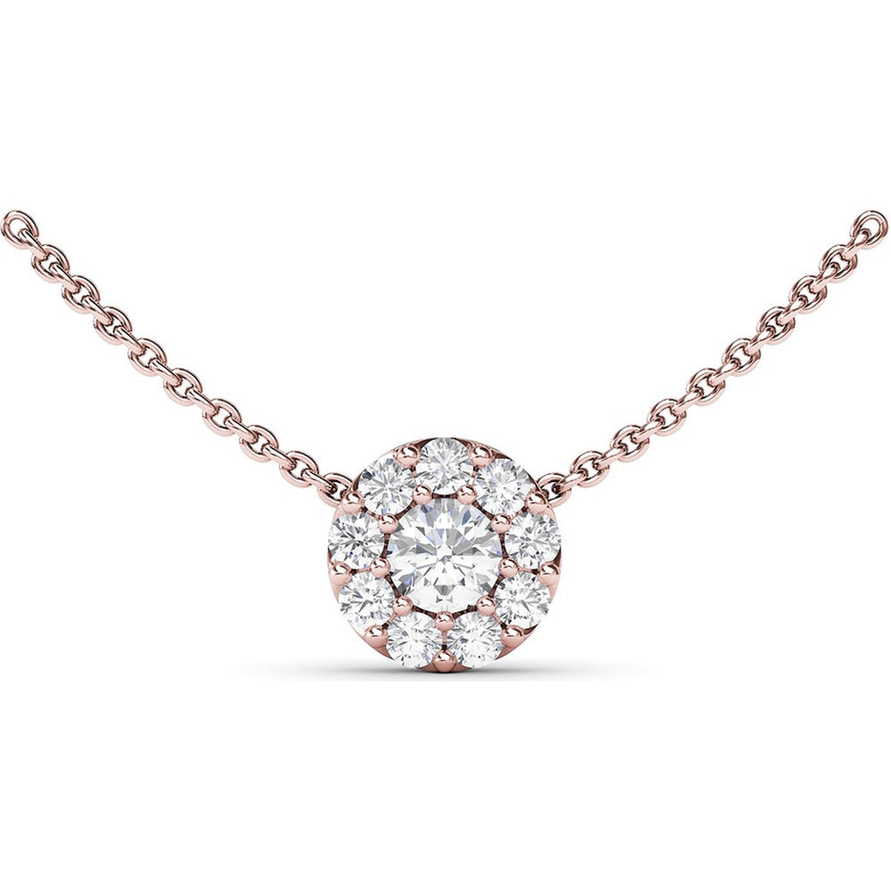 Halo Pendant Necklace with Round Diamonds by Fana - 0.93 Carat Total Diamond Weight
