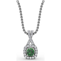 Halo Pendant with Cushion Cut Emerald and Pavé Diamond Bail by Fana - 0.45 Carat Total Gemstone Weight