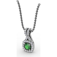 Halo Pendant with Cushion Cut Emerald and Pavé Diamond Bail by Fana - 0.45 Carat Total Gemstone Weight