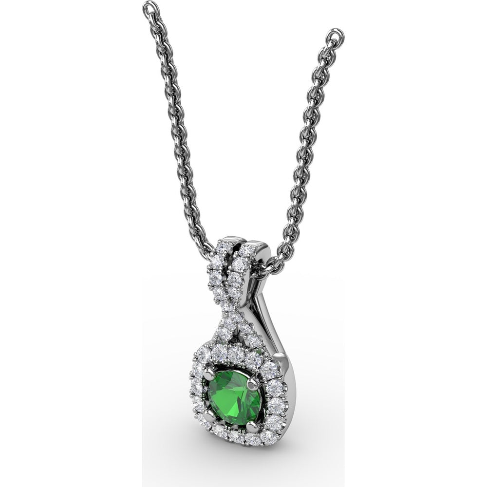 Halo Pendant with Cushion Cut Emerald and Pavé Diamond Bail by Fana - 0.45 Carat Total Gemstone Weight