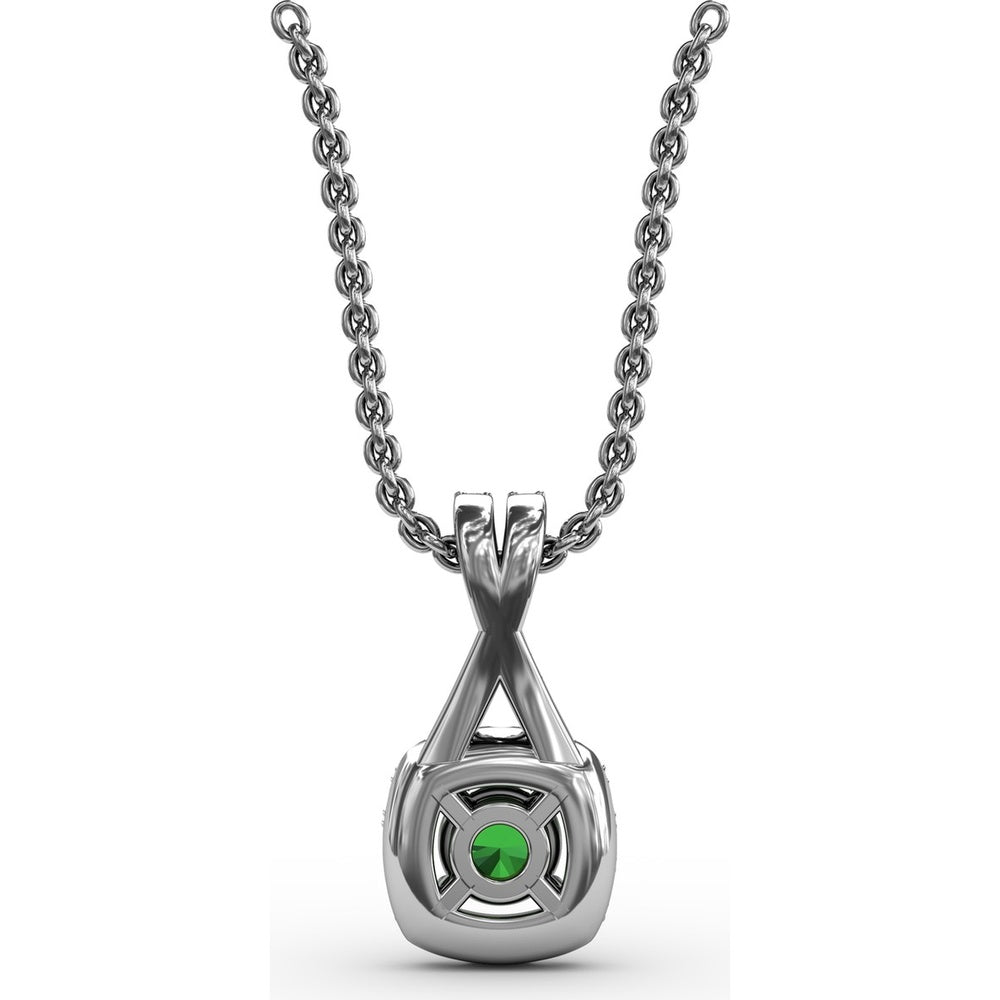 Halo Pendant with Cushion Cut Emerald and Pavé Diamond Bail by Fana - 0.45 Carat Total Gemstone Weight