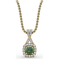 Halo Pendant with Cushion Cut Emerald and Pavé Diamond Bail by Fana - 0.45 Carat Total Gemstone Weight