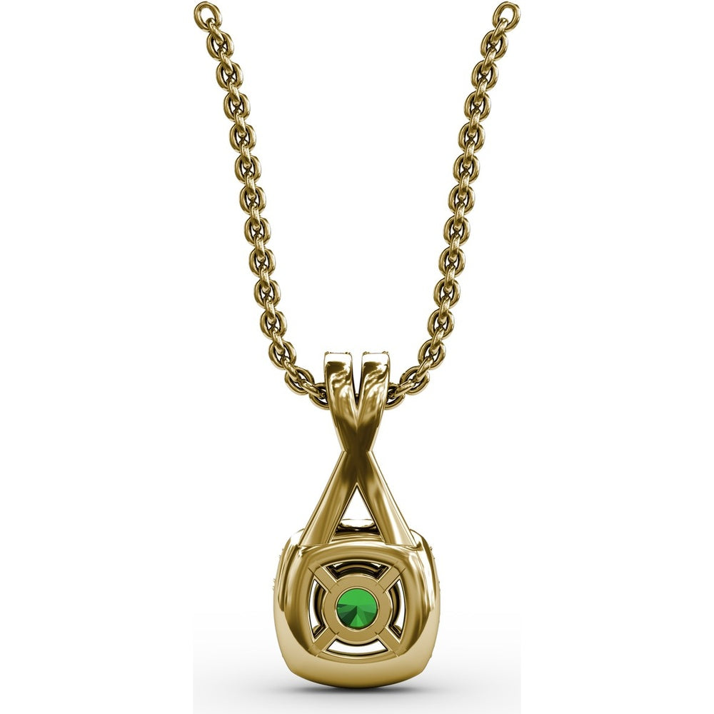 Halo Pendant with Cushion Cut Emerald and Pavé Diamond Bail by Fana - 0.45 Carat Total Gemstone Weight