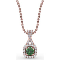 Halo Pendant with Cushion Cut Emerald and Pavé Diamond Bail by Fana - 0.45 Carat Total Gemstone Weight