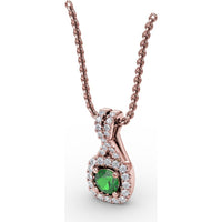 Halo Pendant with Cushion Cut Emerald and Pavé Diamond Bail by Fana - 0.45 Carat Total Gemstone Weight