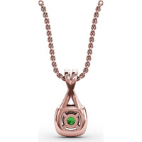 Halo Pendant with Cushion Cut Emerald and Pavé Diamond Bail by Fana - 0.45 Carat Total Gemstone Weight