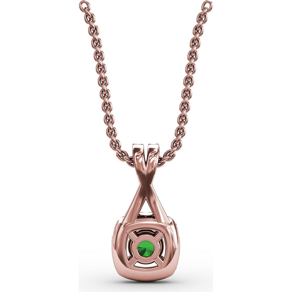 Halo Pendant with Cushion Cut Emerald and Pavé Diamond Bail by Fana - 0.45 Carat Total Gemstone Weight
