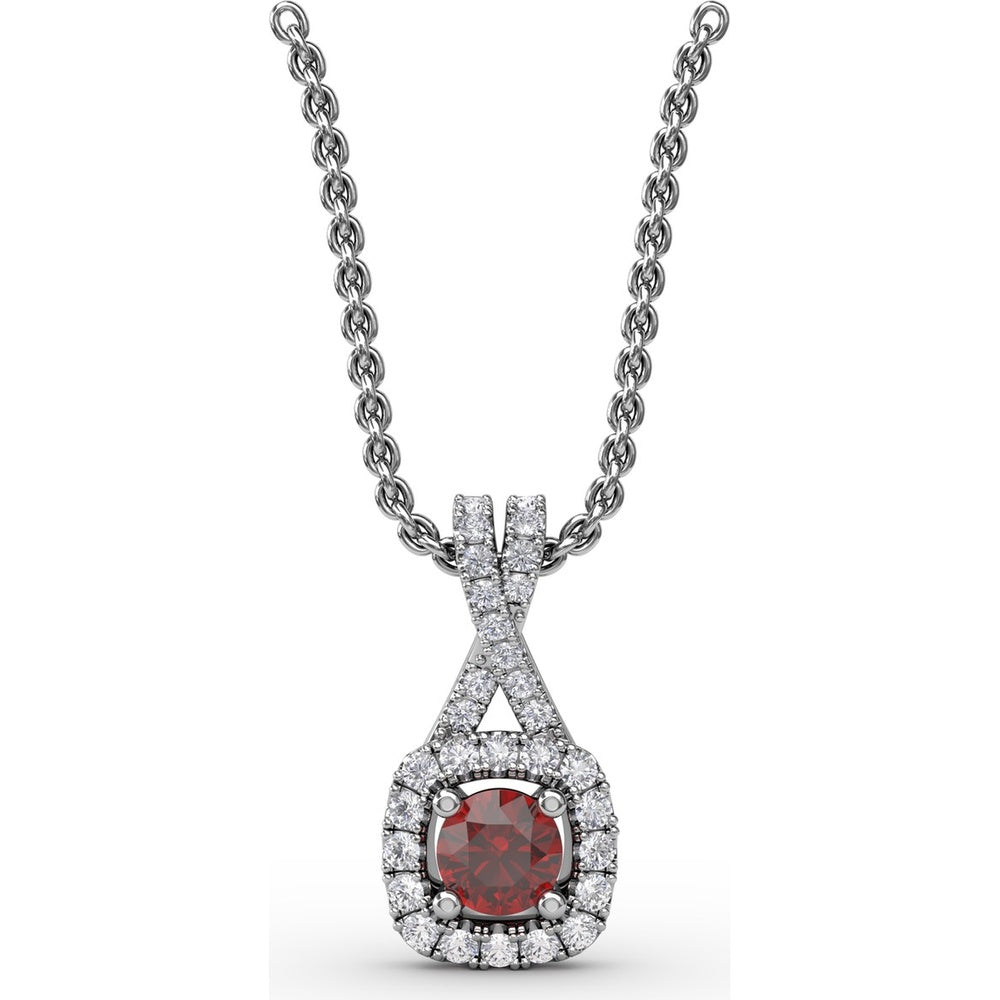 Halo Pendant with Cushion-Cut Ruby and Pavé Diamonds by Fana - 0.54 Carat Total Gemstone Weight
