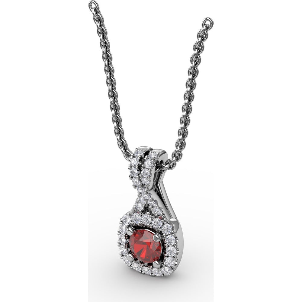 Halo Pendant with Cushion-Cut Ruby and Pavé Diamonds by Fana - 0.54 Carat Total Gemstone Weight