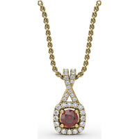 Halo Pendant with Cushion-Cut Ruby and Pavé Diamonds by Fana - 0.54 Carat Total Gemstone Weight