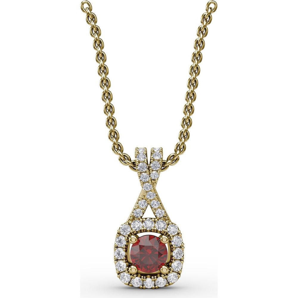 Halo Pendant with Cushion-Cut Ruby and Pavé Diamonds by Fana - 0.54 Carat Total Gemstone Weight