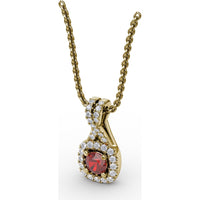 Halo Pendant with Cushion-Cut Ruby and Pavé Diamonds by Fana - 0.54 Carat Total Gemstone Weight