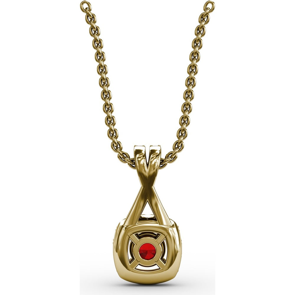 Halo Pendant with Cushion-Cut Ruby and Pavé Diamonds by Fana - 0.54 Carat Total Gemstone Weight