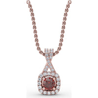 Halo Pendant with Cushion-Cut Ruby and Pavé Diamonds by Fana - 0.54 Carat Total Gemstone Weight