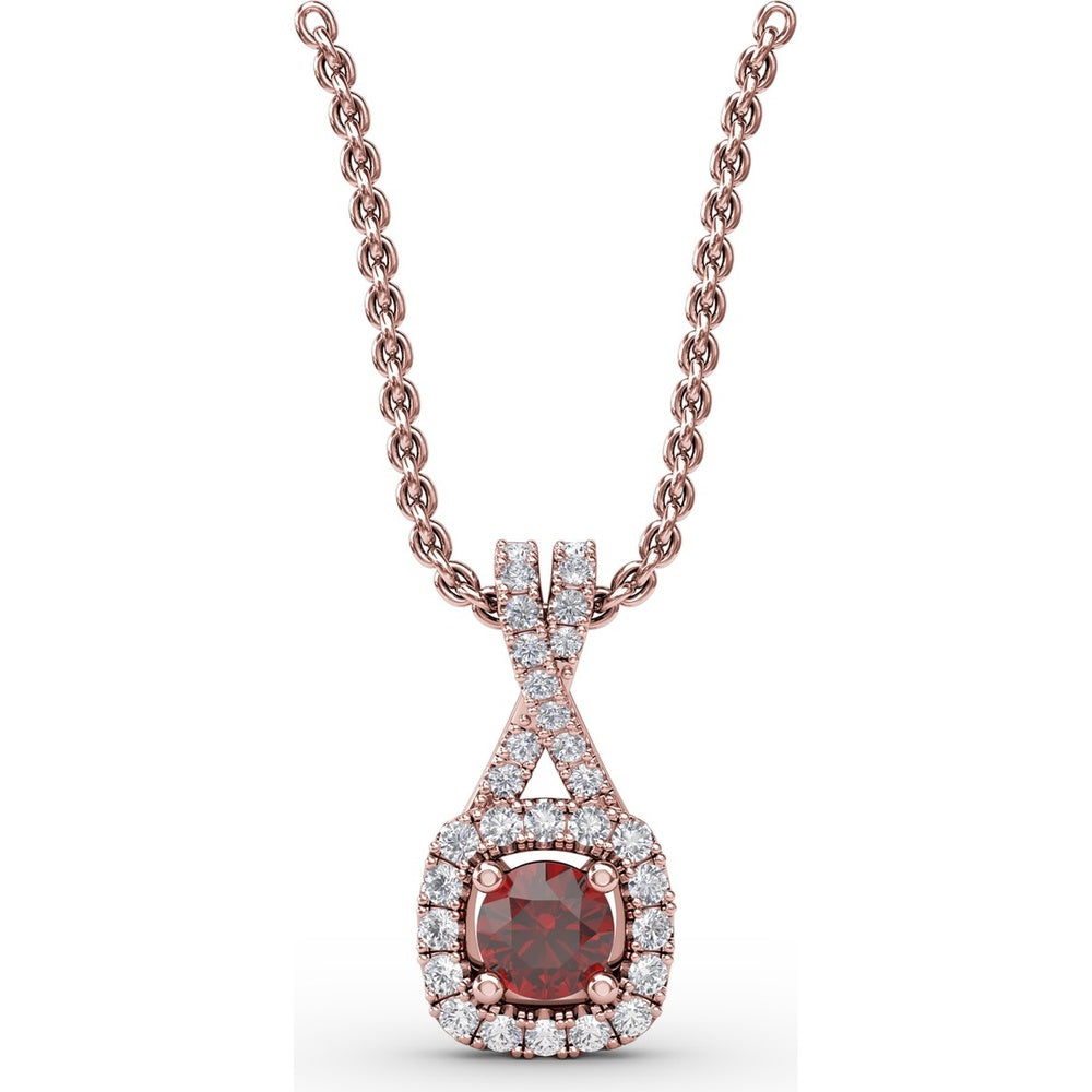 Halo Pendant with Cushion-Cut Ruby and Pavé Diamonds by Fana - 0.54 Carat Total Gemstone Weight