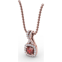 Halo Pendant with Cushion-Cut Ruby and Pavé Diamonds by Fana - 0.54 Carat Total Gemstone Weight