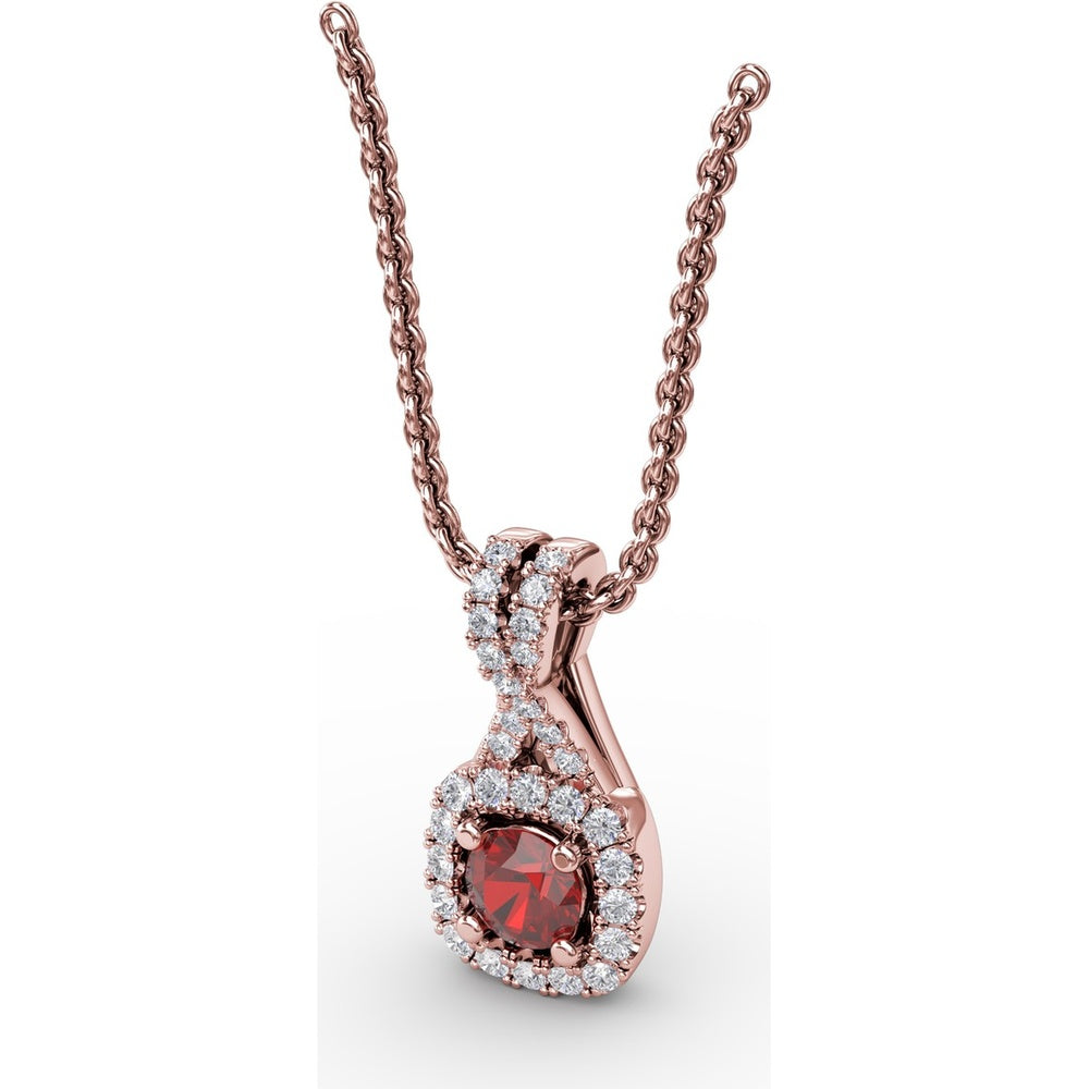 Halo Pendant with Cushion-Cut Ruby and Pavé Diamonds by Fana - 0.54 Carat Total Gemstone Weight
