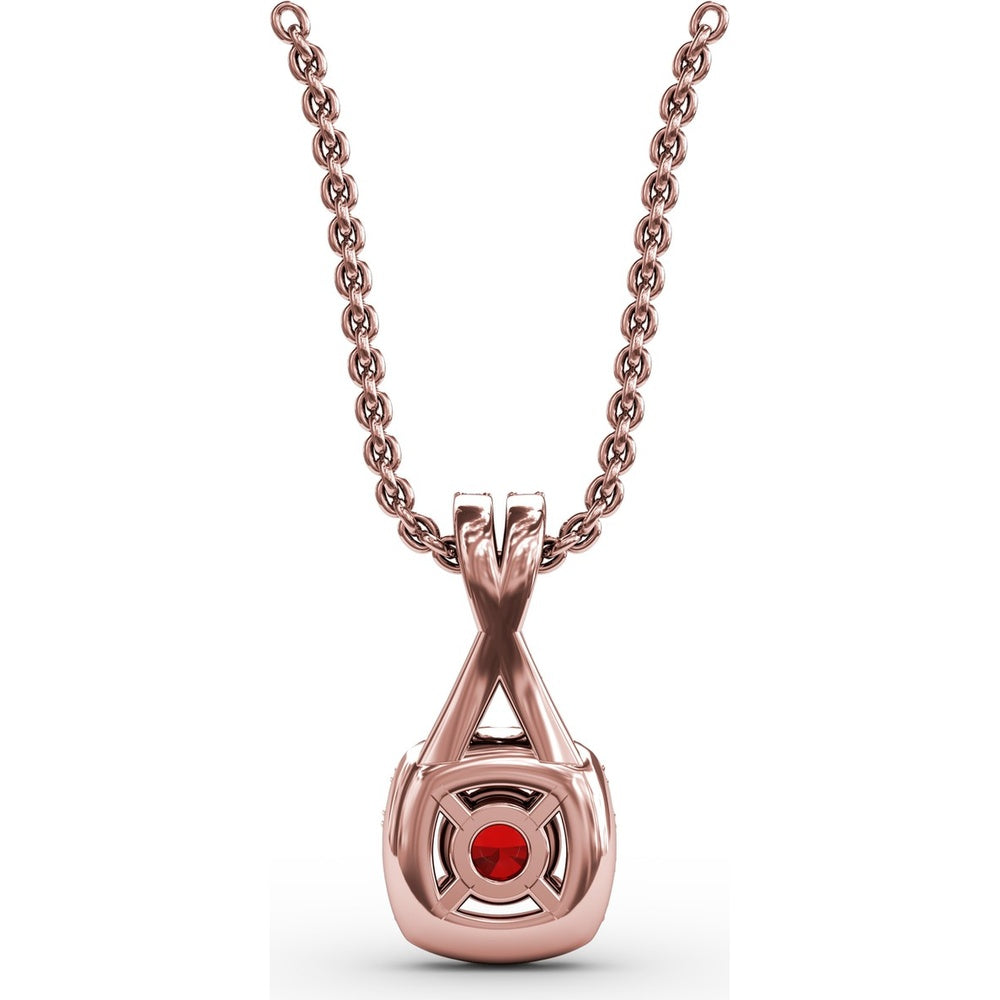 Halo Pendant with Cushion-Cut Ruby and Pavé Diamonds by Fana - 0.54 Carat Total Gemstone Weight