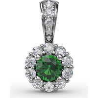 Halo Pendant with Round Emerald and Pavé Diamond Bail by Fana - 0.50 Carat Total Gemstone Weight