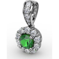 Halo Pendant with Round Emerald and Pavé Diamond Bail by Fana - 0.50 Carat Total Gemstone Weight
