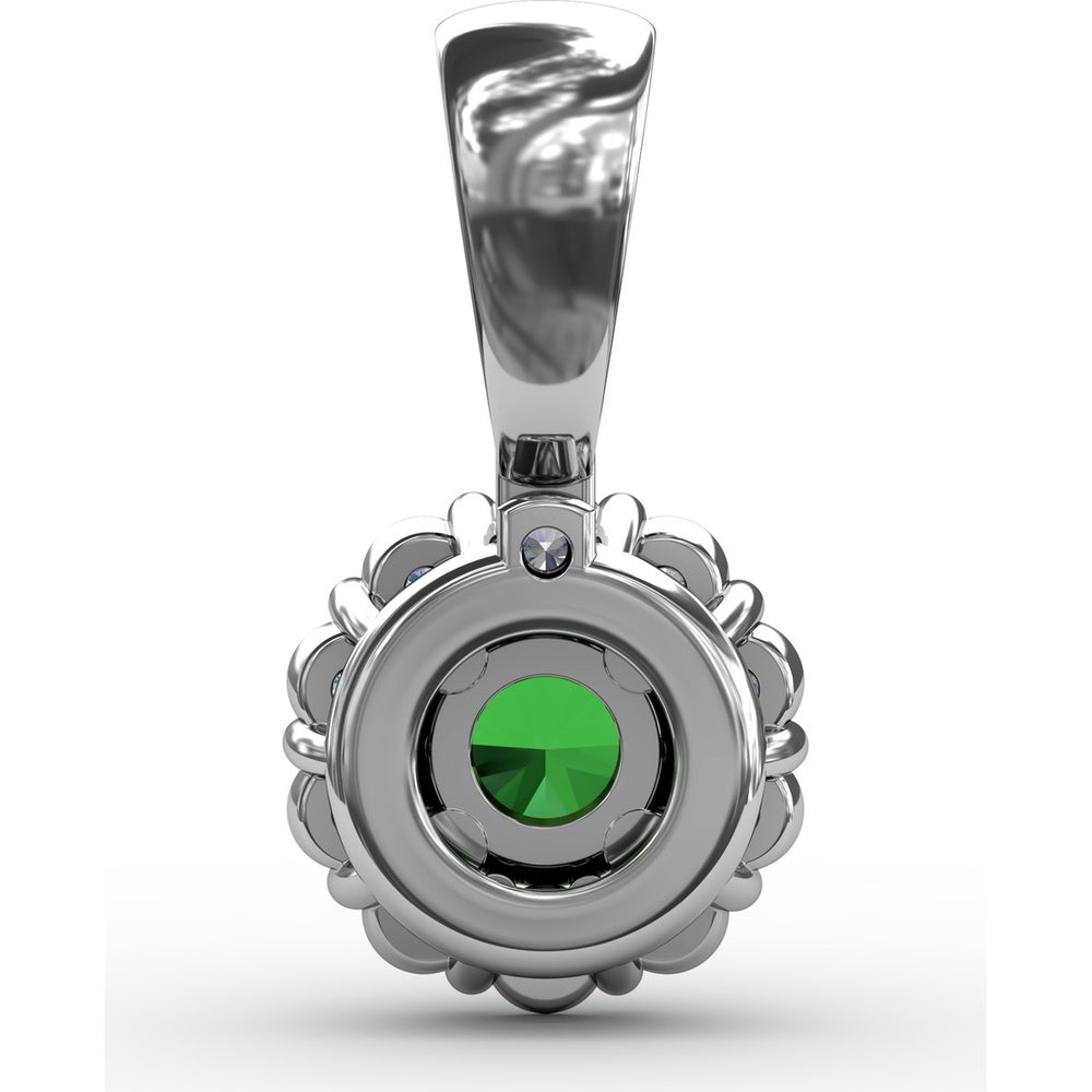 Halo Pendant with Round Emerald and Pavé Diamond Bail by Fana - 0.50 Carat Total Gemstone Weight