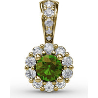 Halo Pendant with Round Emerald and Pavé Diamond Bail by Fana - 0.50 Carat Total Gemstone Weight