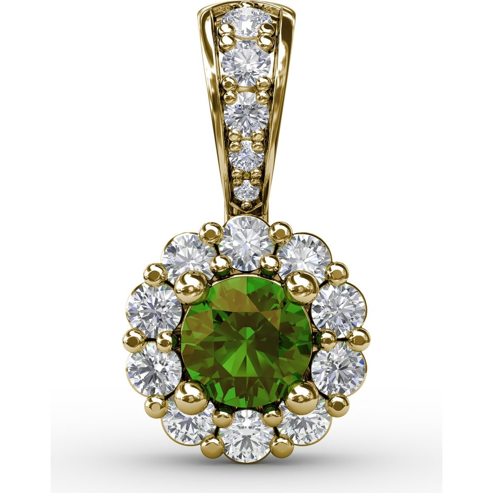 Halo Pendant with Round Emerald and Pavé Diamond Bail by Fana - 0.50 Carat Total Gemstone Weight