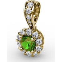 Halo Pendant with Round Emerald and Pavé Diamond Bail by Fana - 0.50 Carat Total Gemstone Weight