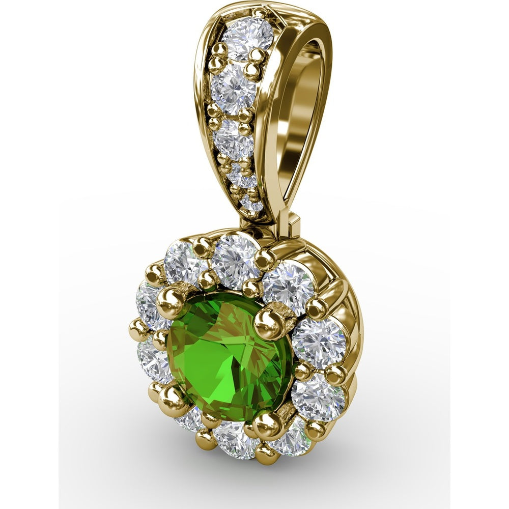 Halo Pendant with Round Emerald and Pavé Diamond Bail by Fana - 0.50 Carat Total Gemstone Weight