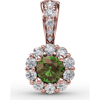 Halo Pendant with Round Emerald and Pavé Diamond Bail by Fana - 0.50 Carat Total Gemstone Weight