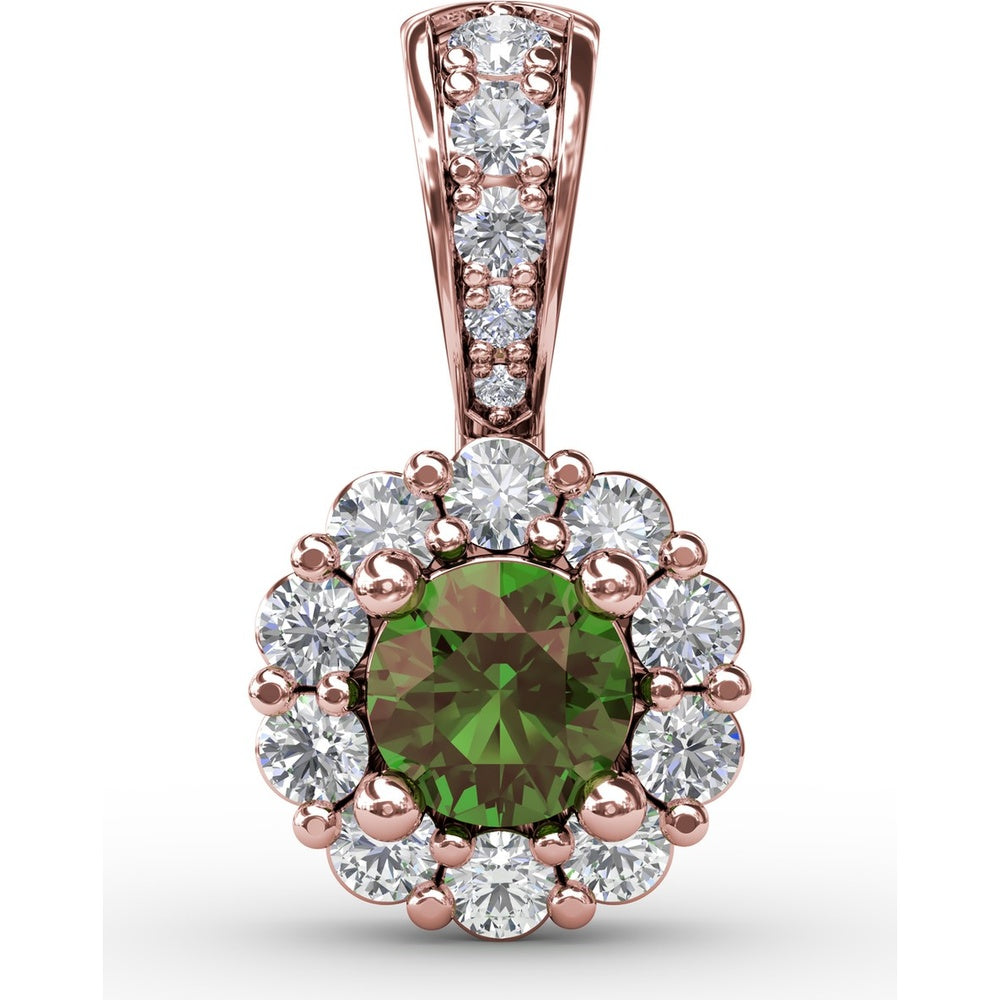 Halo Pendant with Round Emerald and Pavé Diamond Bail by Fana - 0.50 Carat Total Gemstone Weight