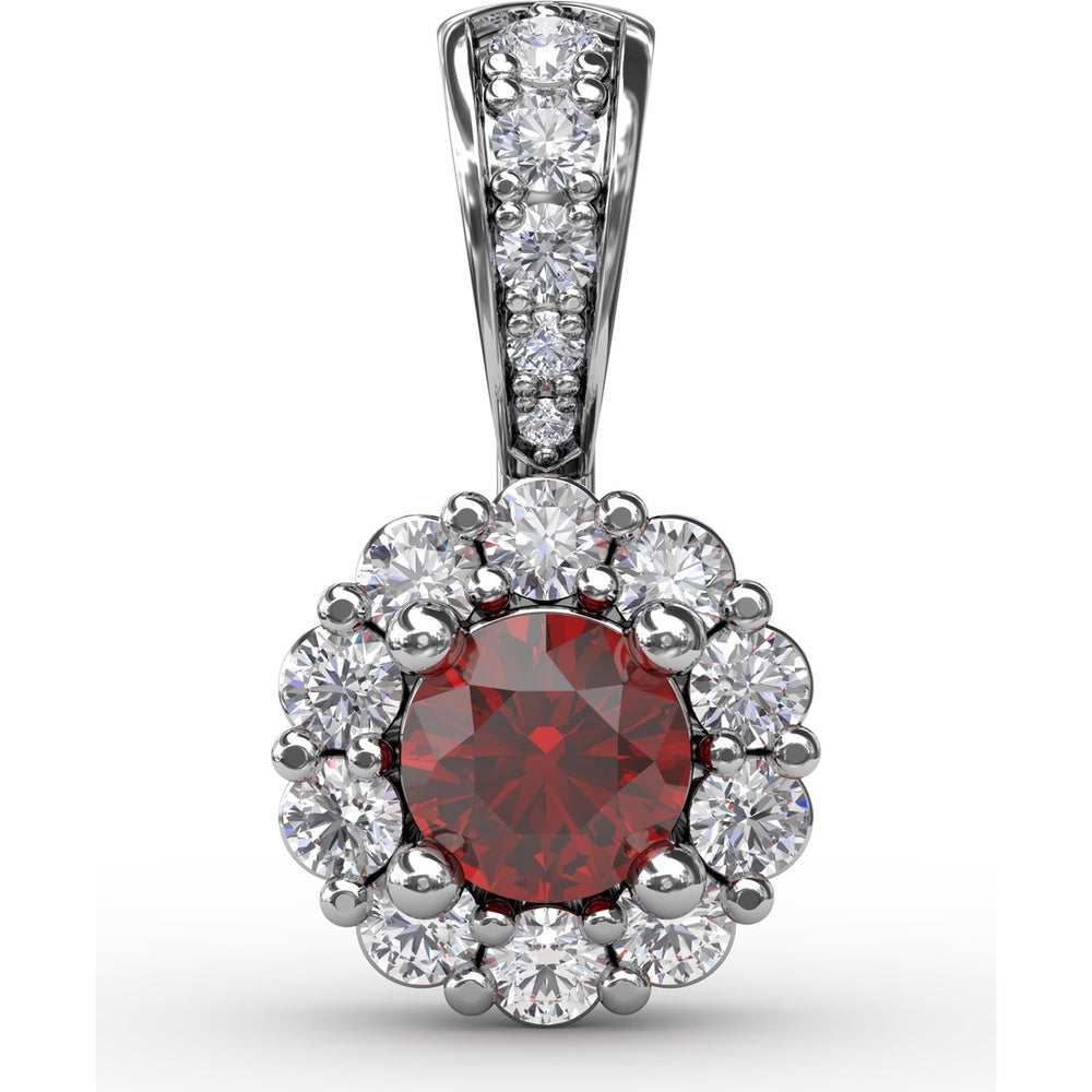 Halo Pendant with Round Ruby and Pavé Diamond Bail by Fana - 0.59 Carat Total Gemstone Weight