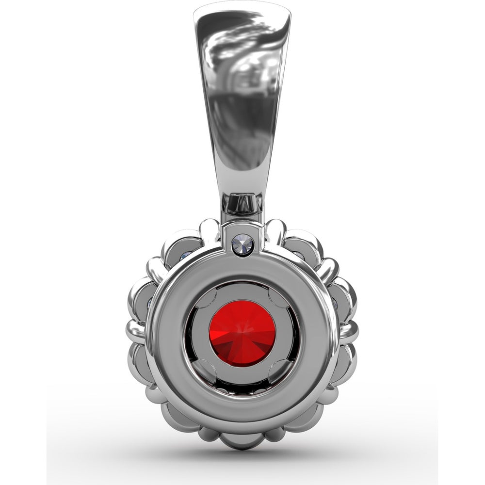 Halo Pendant with Round Ruby and Pavé Diamond Bail by Fana - 0.59 Carat Total Gemstone Weight
