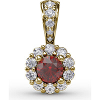 Halo Pendant with Round Ruby and Pavé Diamond Bail by Fana - 0.59 Carat Total Gemstone Weight