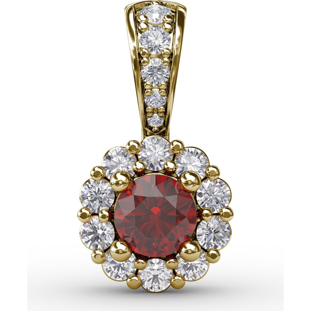 Halo Pendant with Round Ruby and Pavé Diamond Bail by Fana - 0.59 Carat Total Gemstone Weight