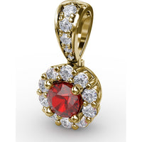 Halo Pendant with Round Ruby and Pavé Diamond Bail by Fana - 0.59 Carat Total Gemstone Weight