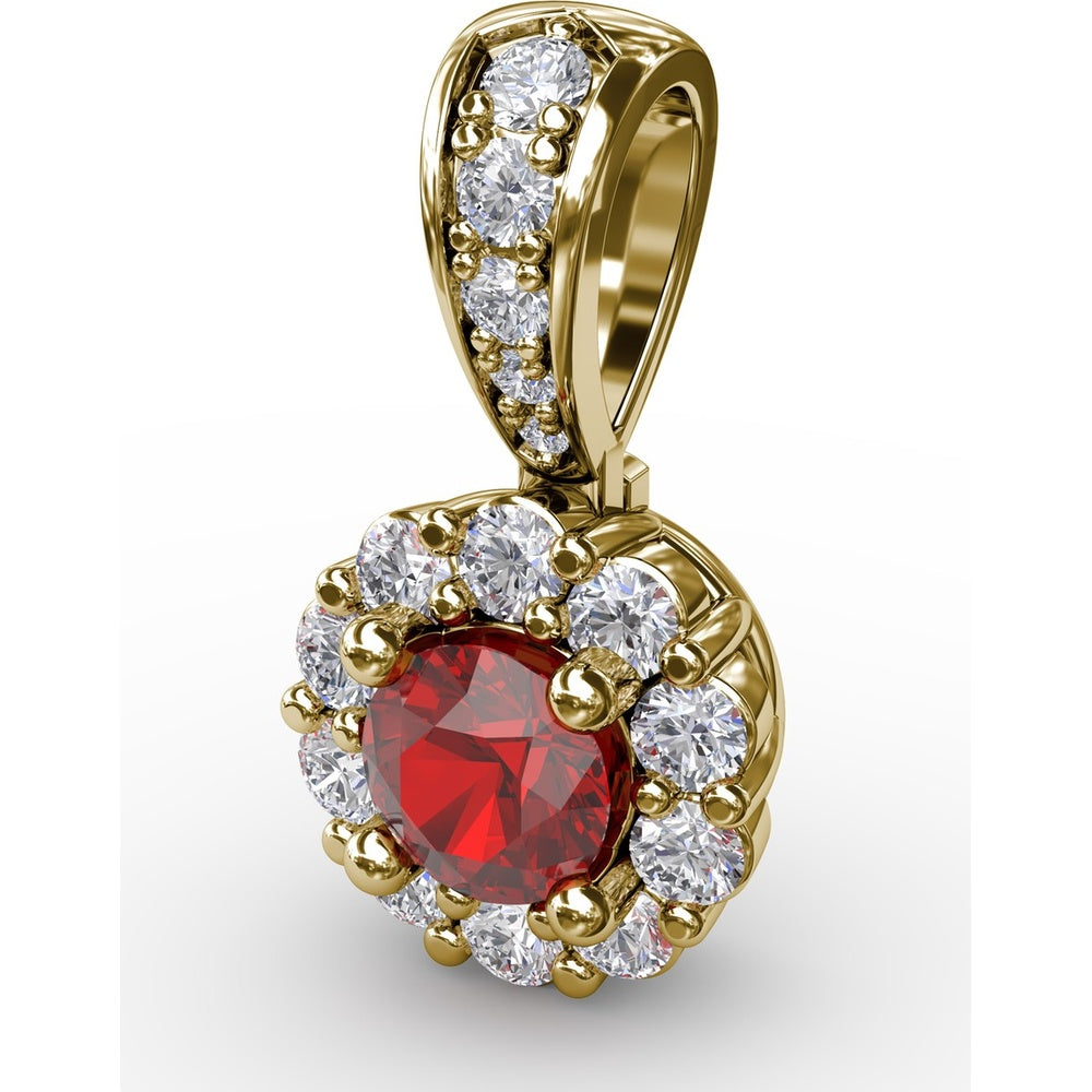 Halo Pendant with Round Ruby and Pavé Diamond Bail by Fana - 0.59 Carat Total Gemstone Weight